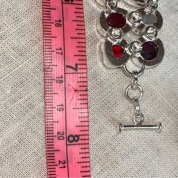 Gorgeous Ruby + Red Quartz heart + Biwa Pearl statement bracelet - Picture 9 of 11